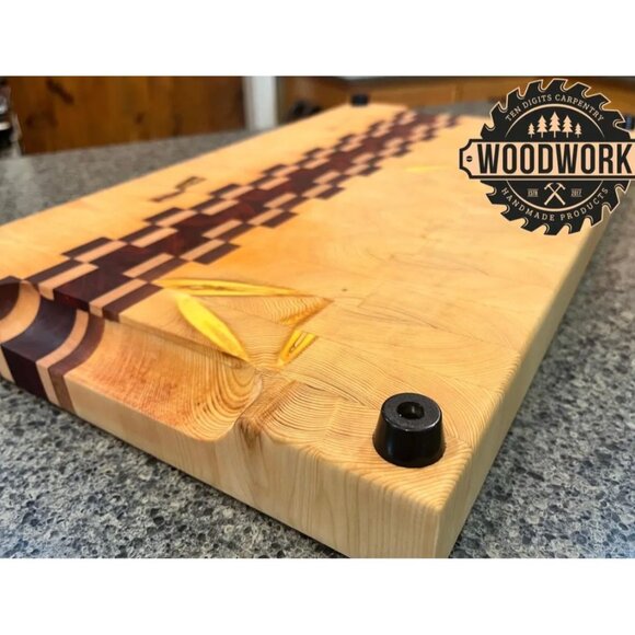 Handmade Wood Cutting Board With Checkerboard Inlay Design - Picture 6 of 10